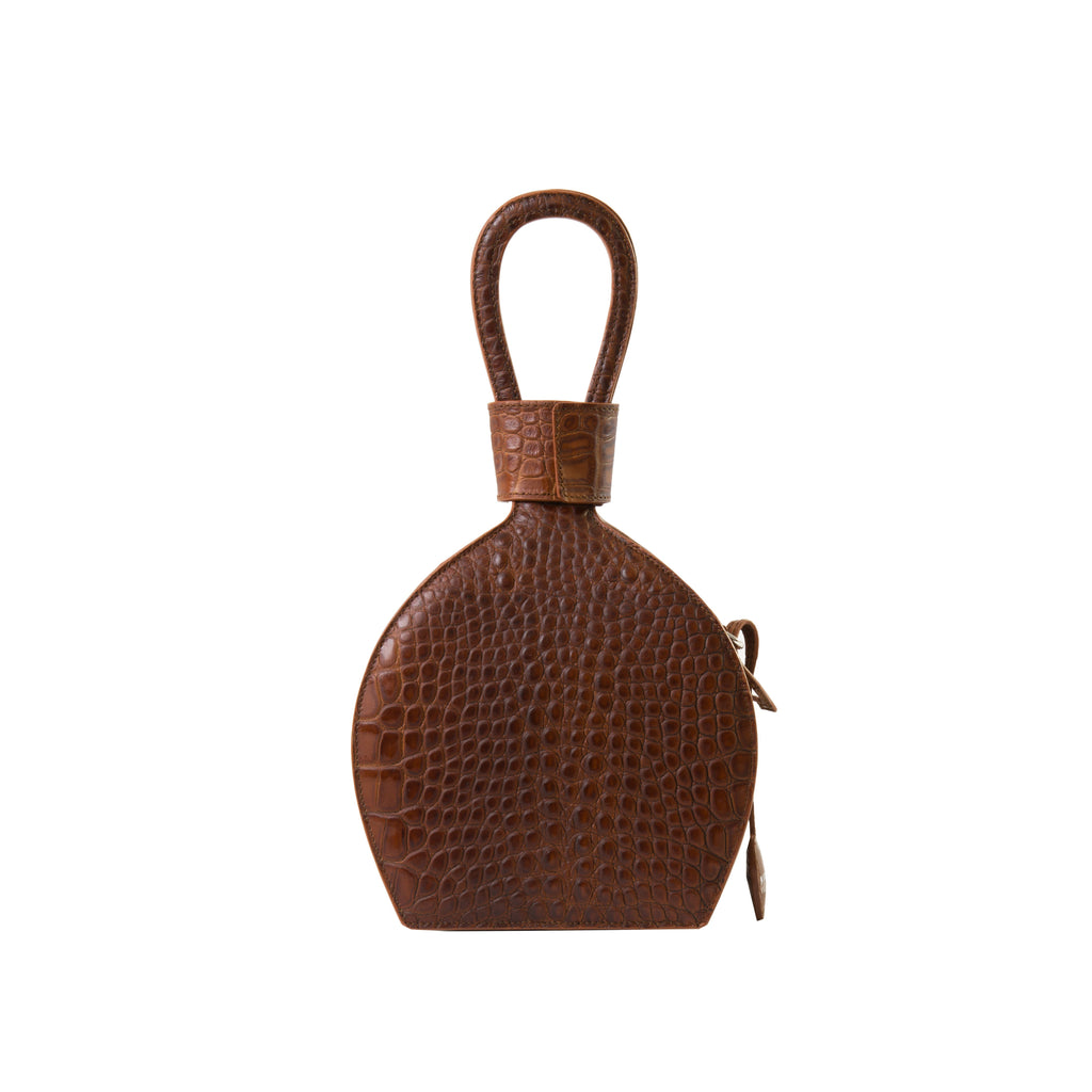 A party bag with boss look, ATENA WHISKEY CROC PURSE-SLING BAG, a brown bag, brown handbag, with croc look from MDLR