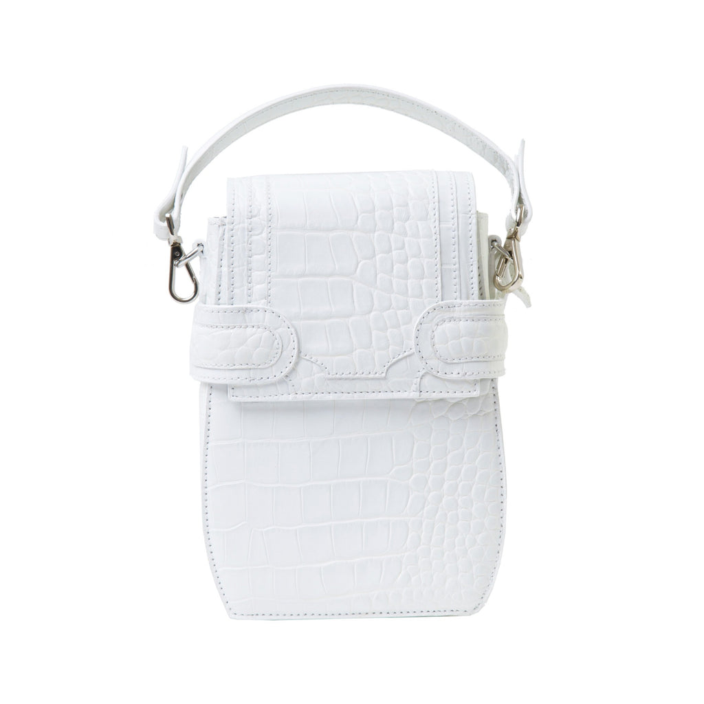 Italian materials and handcrafted in Portugal, OCTAVIO OPTIC WHITE CROC 4 WAY BACKPACK is a cute white backpack with croc look and feel by MDLR