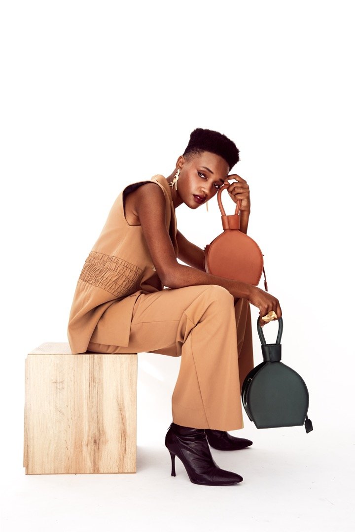 A photoshoot with ATENA CHOCOLATE PURSE-SLING BAG, a brownbag, chocolate purse, with minimalist look from MDLR
